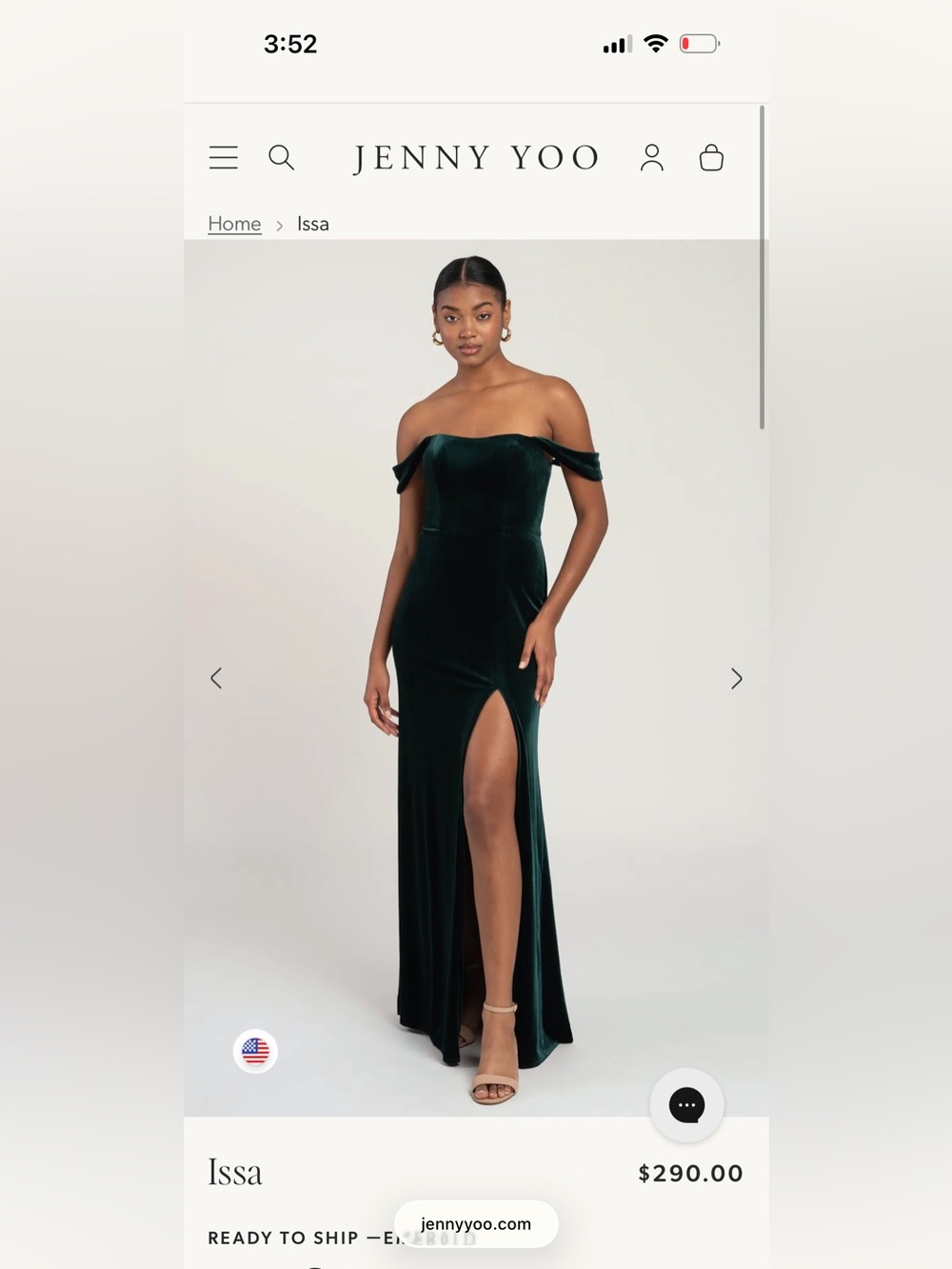 Jenny Yoo Off-Shoulder Issa Velvet Gown in Emerald - Women’s 10